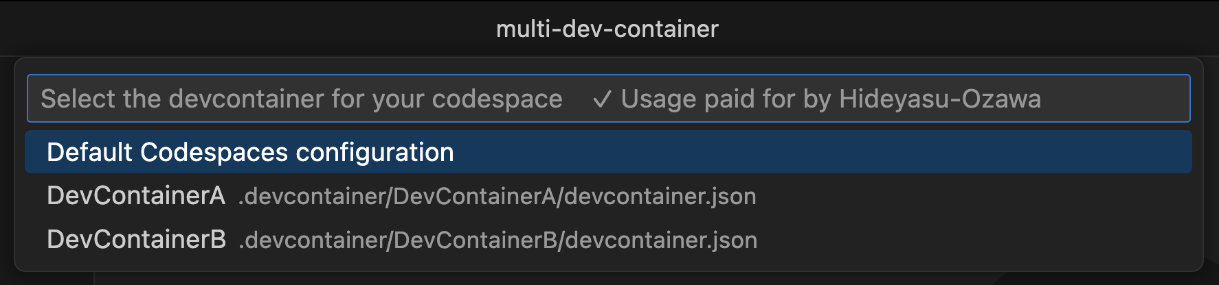 GitHub Codespaces_Dev Containerの選択